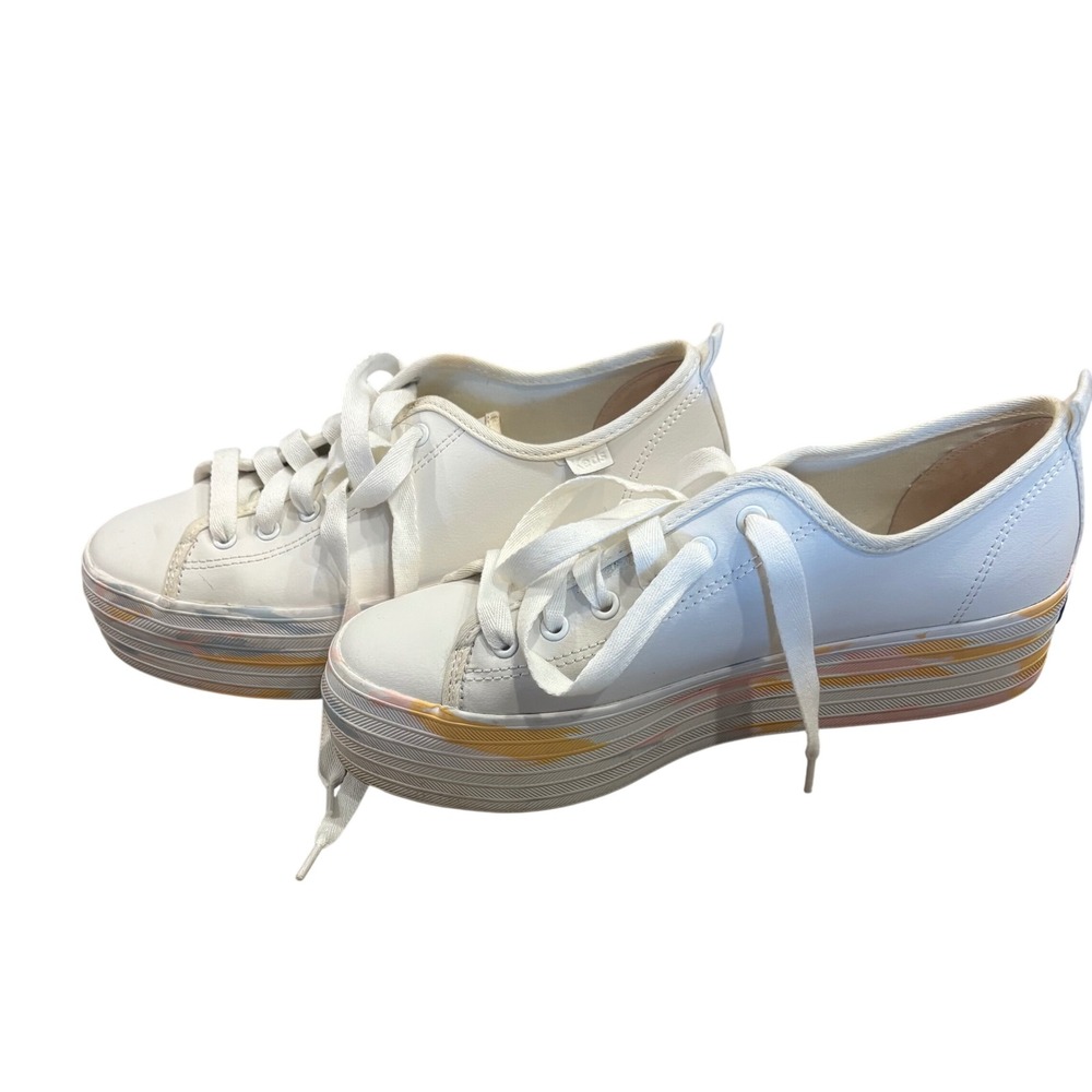 Keds Triple Up Rainbow Stripe Platform Sneakers White Leather WH65036 Womens 8